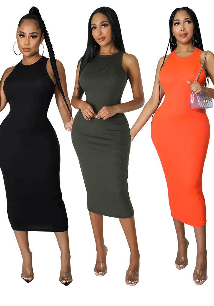 Women's Sexy Solid Color Fashion Sleeveless Bodycon Dress