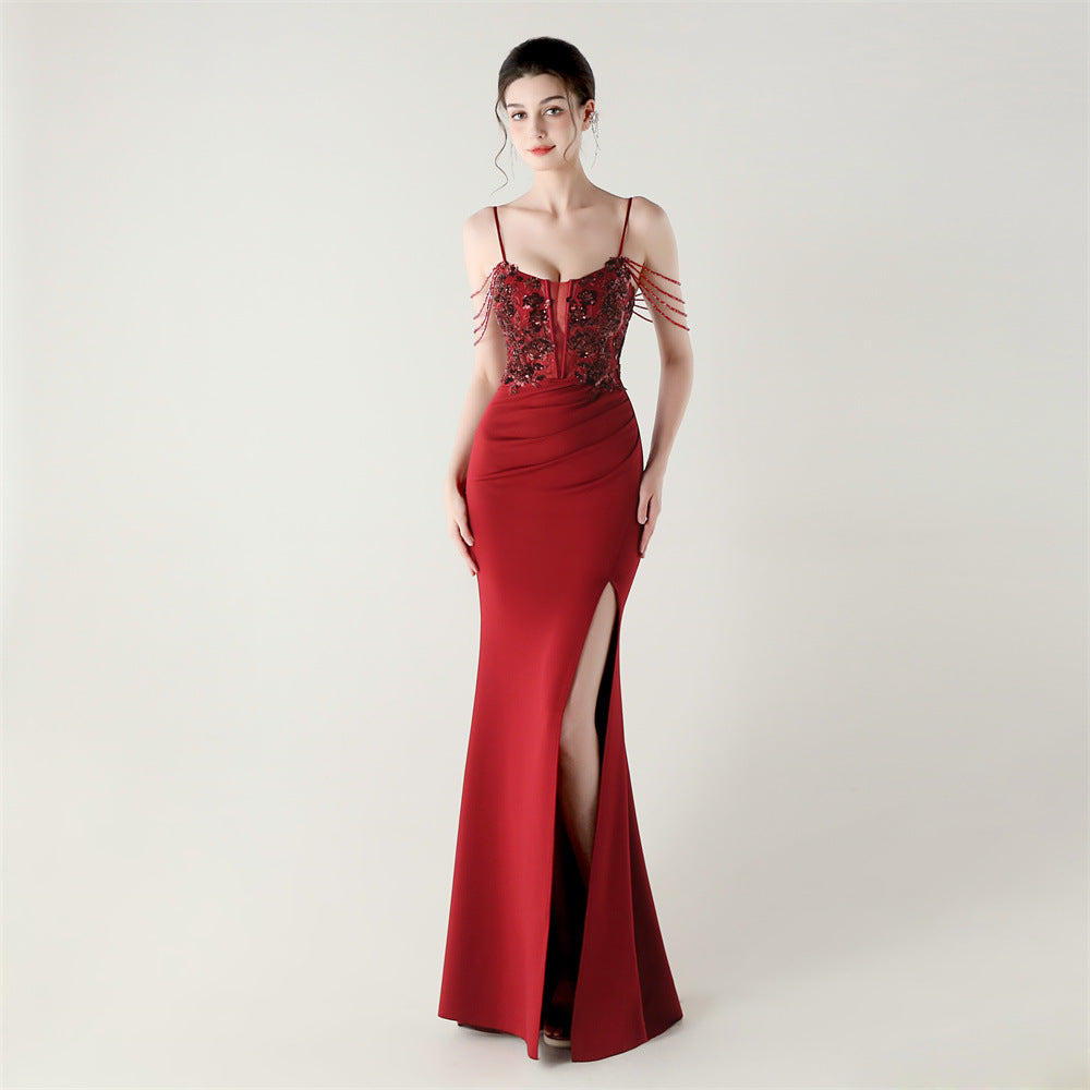 Women Fishbone Lace-Up Formal Formal Party Prom Strappy Sequin Evening Dress 6