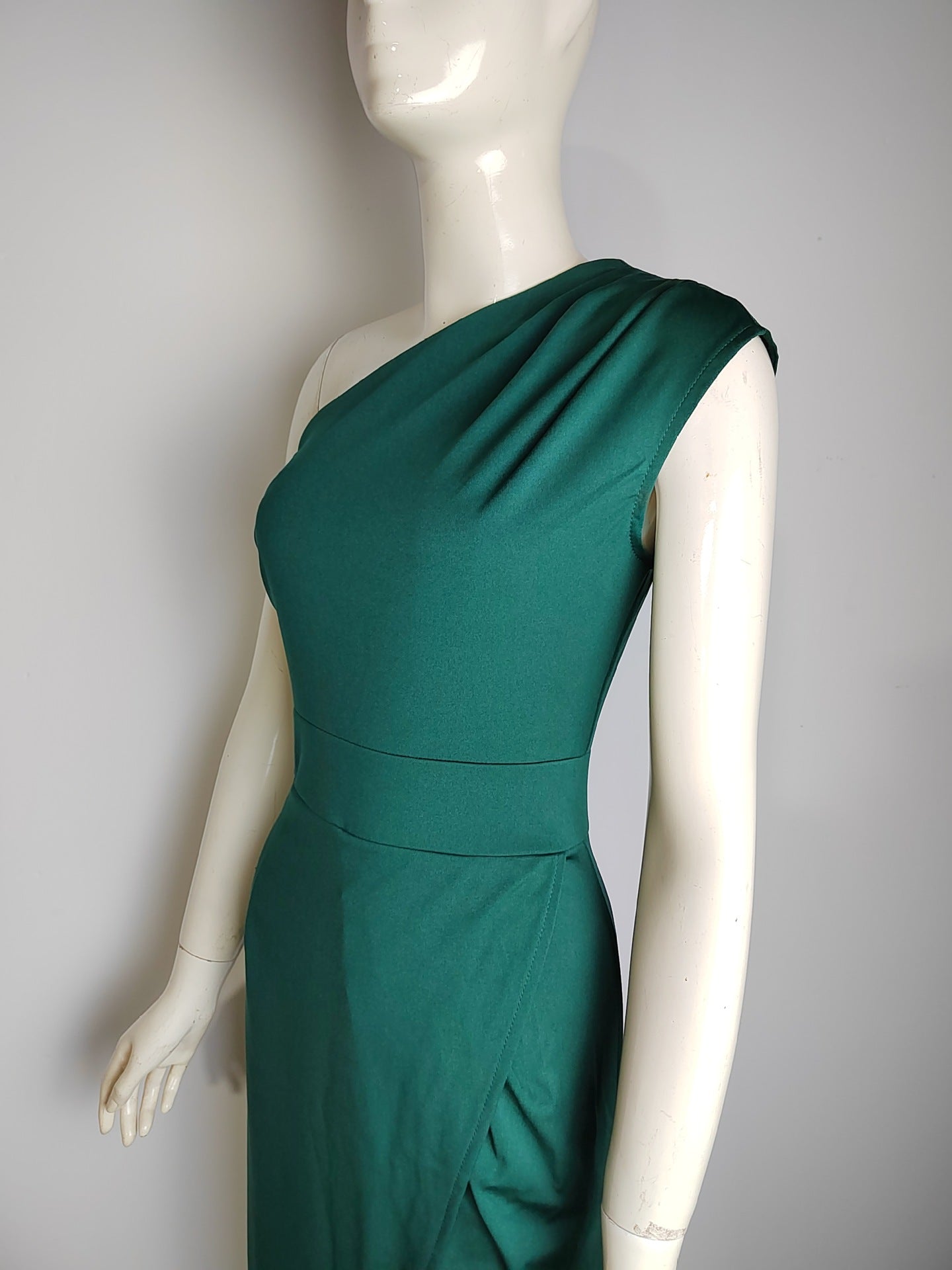 Women 's One Shoulder High Waist Front Slit Chic Dress 49