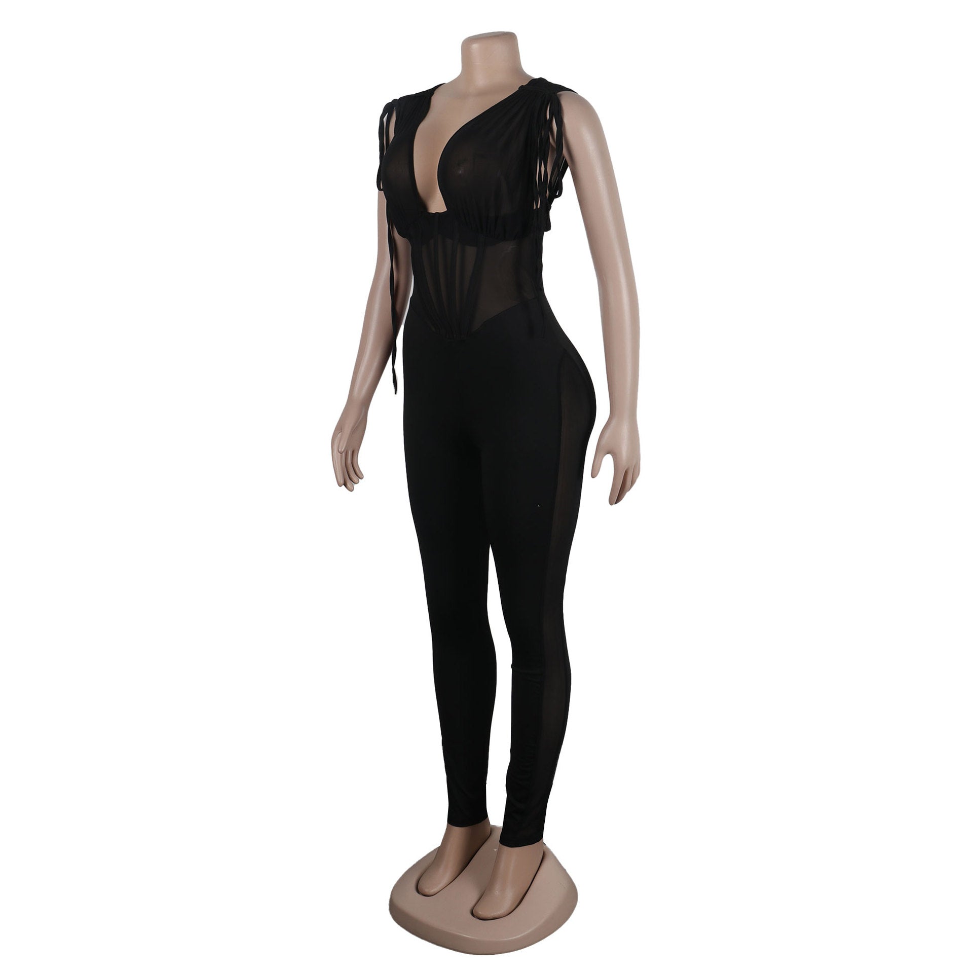 Sexy Solid See-Through Stretch Tight Fitting Bodycon Jumpsuit 12