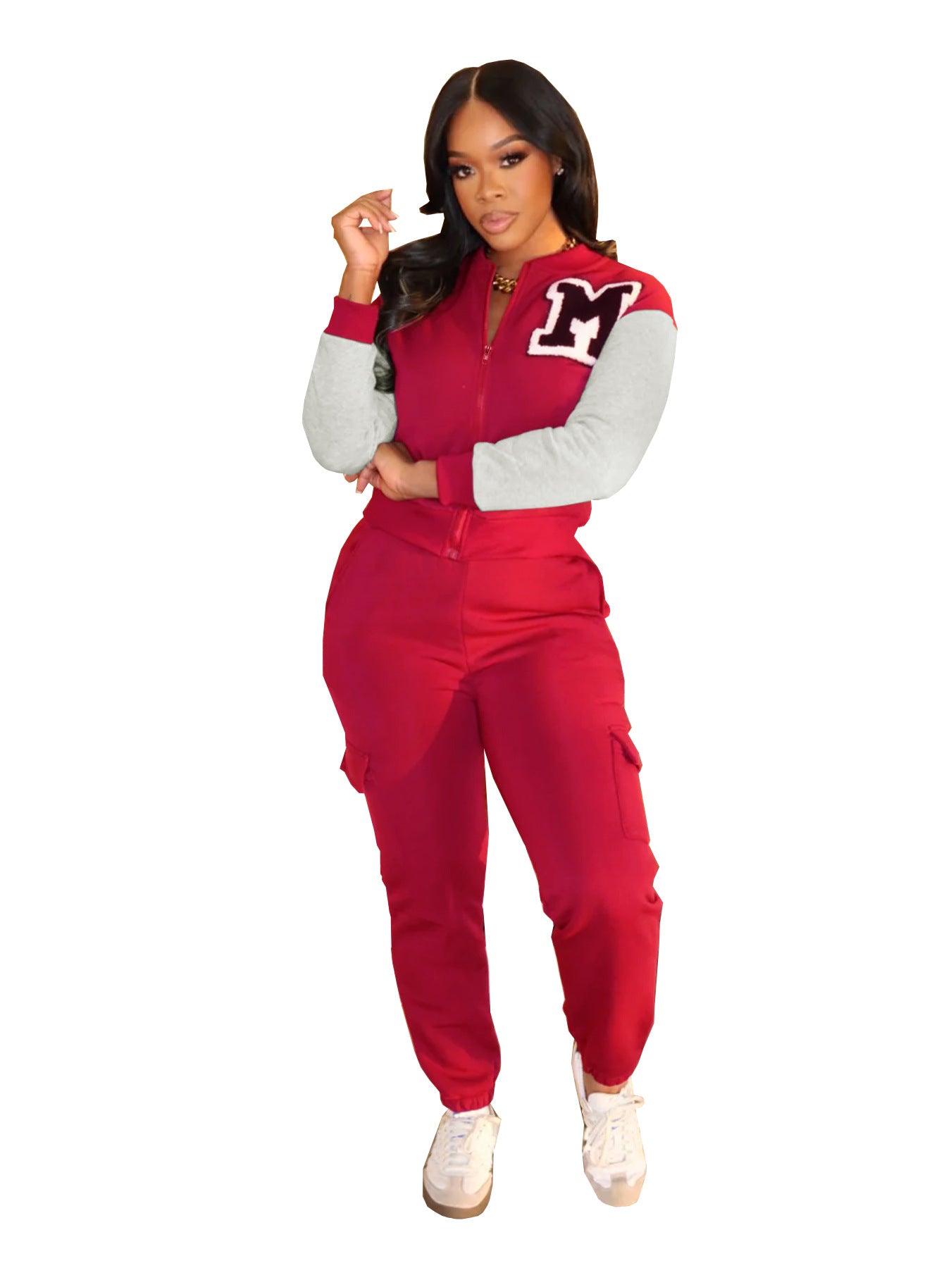 Women Casual Letter Printed Contrast Color Long Sleeve Zipper Top and Pants Two Piece Set 10