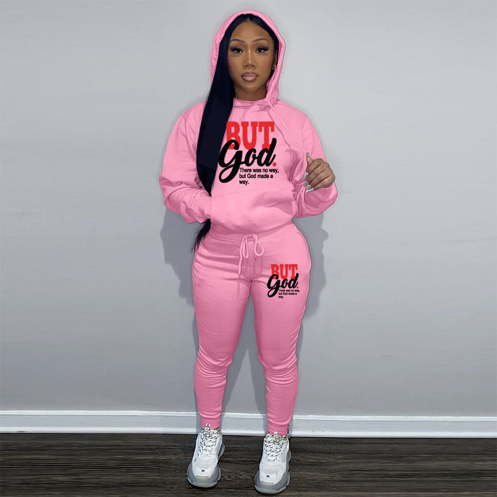 Women's Two-Piece Casual Printed Fleece Hoodie Pants Set 16
