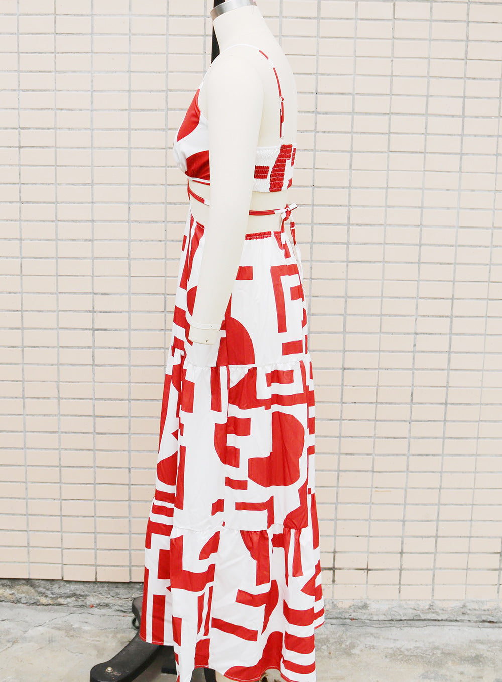 Summer print Low Back hollow Lace-Up Long dress 12