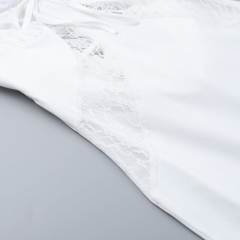 Women Lace Patchwork Lace-Up Strapless Dress 11