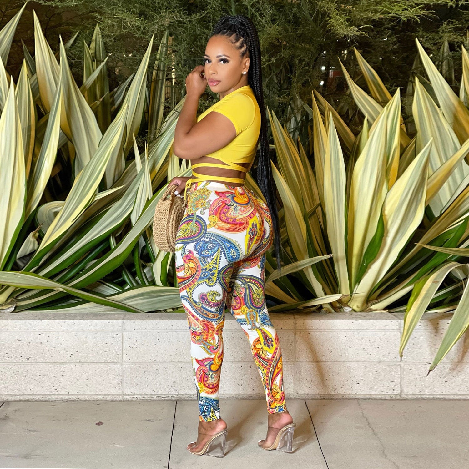 Women Sexy Short Sleeve Top+ Printed Trousers Two-piece Set 13