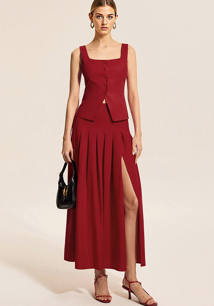 Women summer sleeveless Tank Top and slit Skirt two-piece set