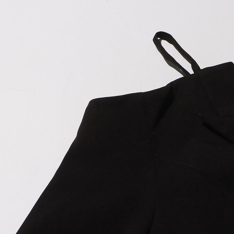 Off-Shoulder Strap Top High-Waist Pleated Skirt Two Piece Set 16