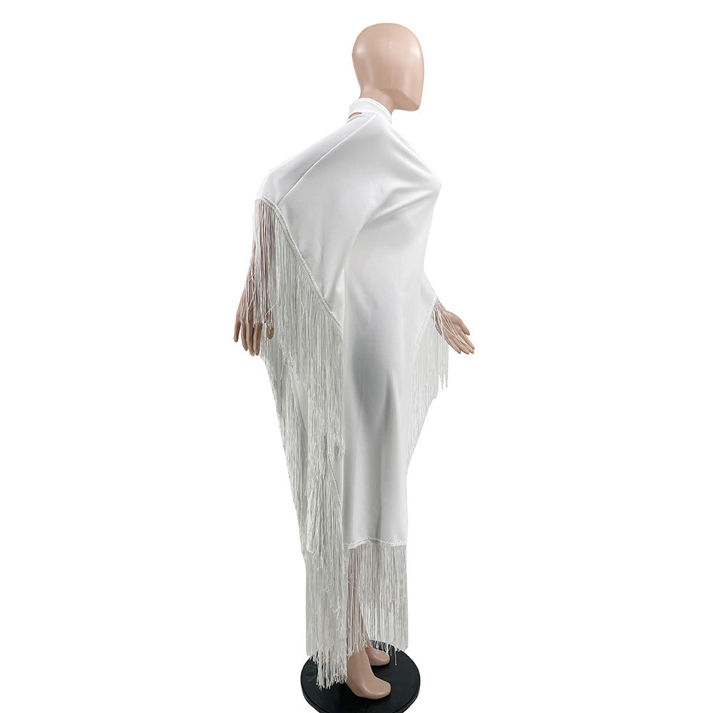 Women's Casual Solid Color Tassel Loose Long Dress 8