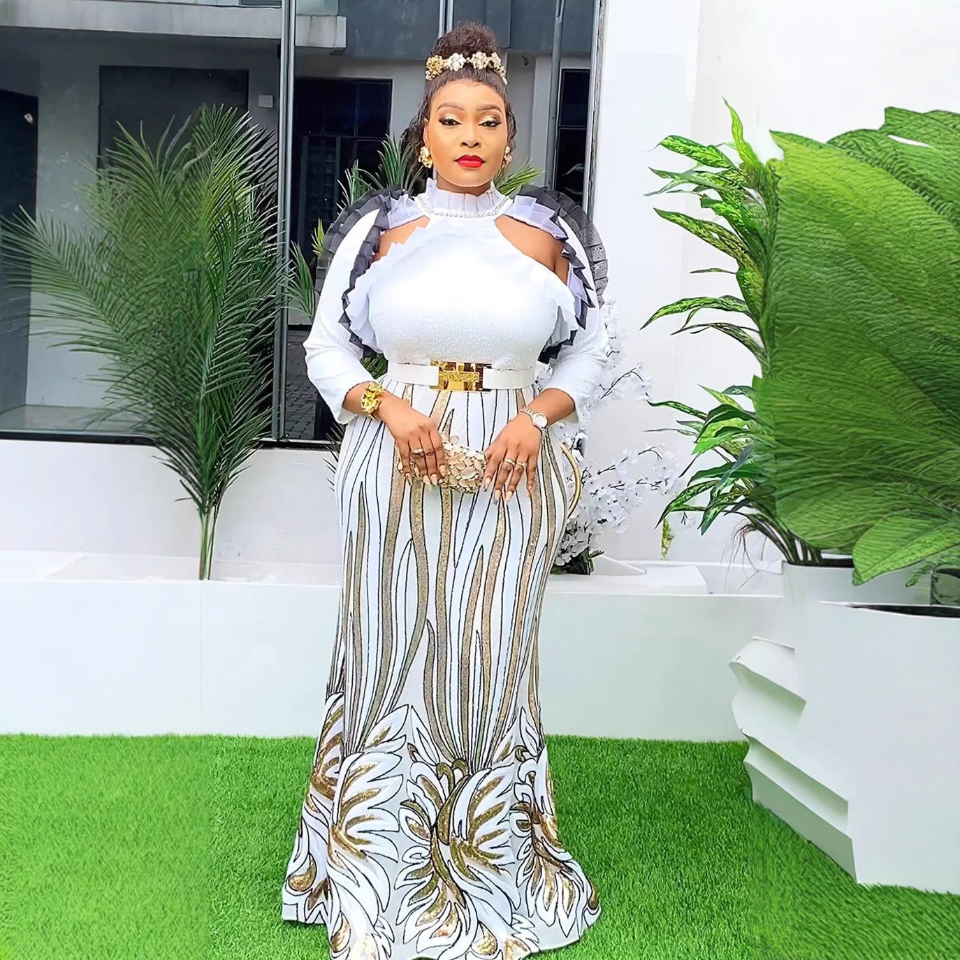 Plus Size Women Africa Plus Size Party Sexy Long Sleeve Dress 7