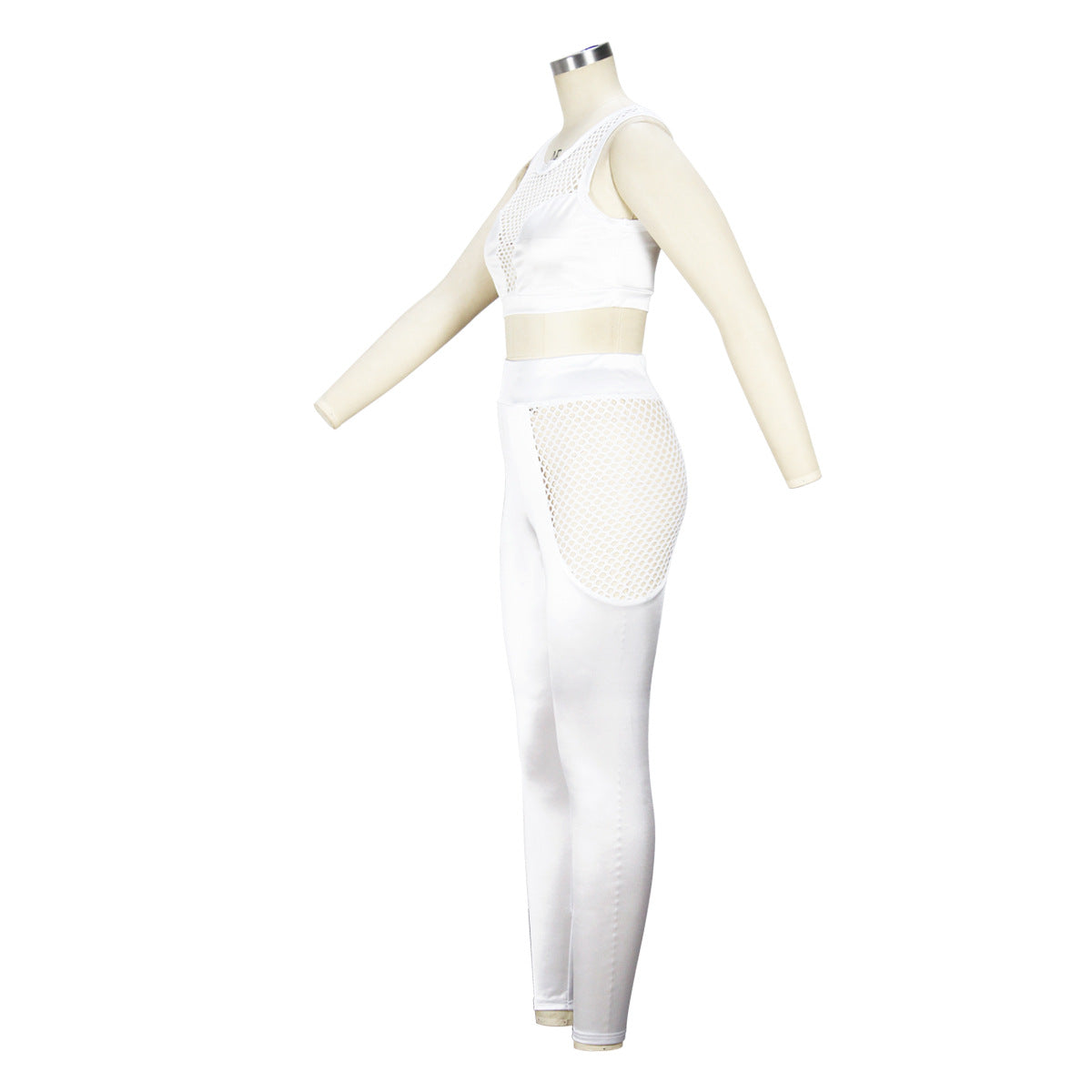 Hollow Mesh Hole See-Through Sexy Suit Mesh Patchwork Vest Trousers Two-piece Set 14