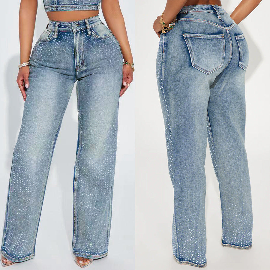 Women Casual Beaded Denim Pants