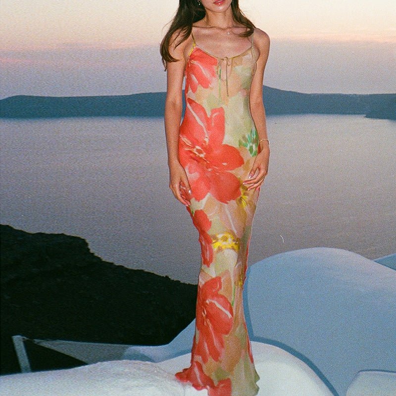 Summer Sexy Printed Lace-Up Hollow Holidays Strap Fishtail Dress 6