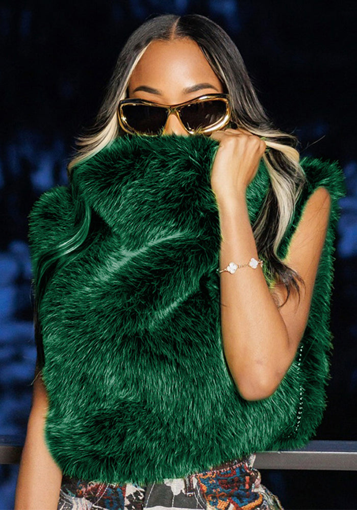 Women Fall/Winter Solid Furry Sleeveless Top