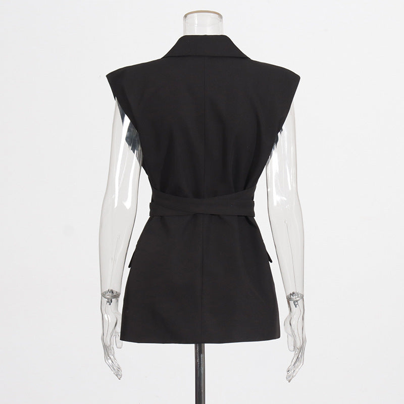 Women trendy Style sleeveless cross-strap Solid Blazer vest Top 5