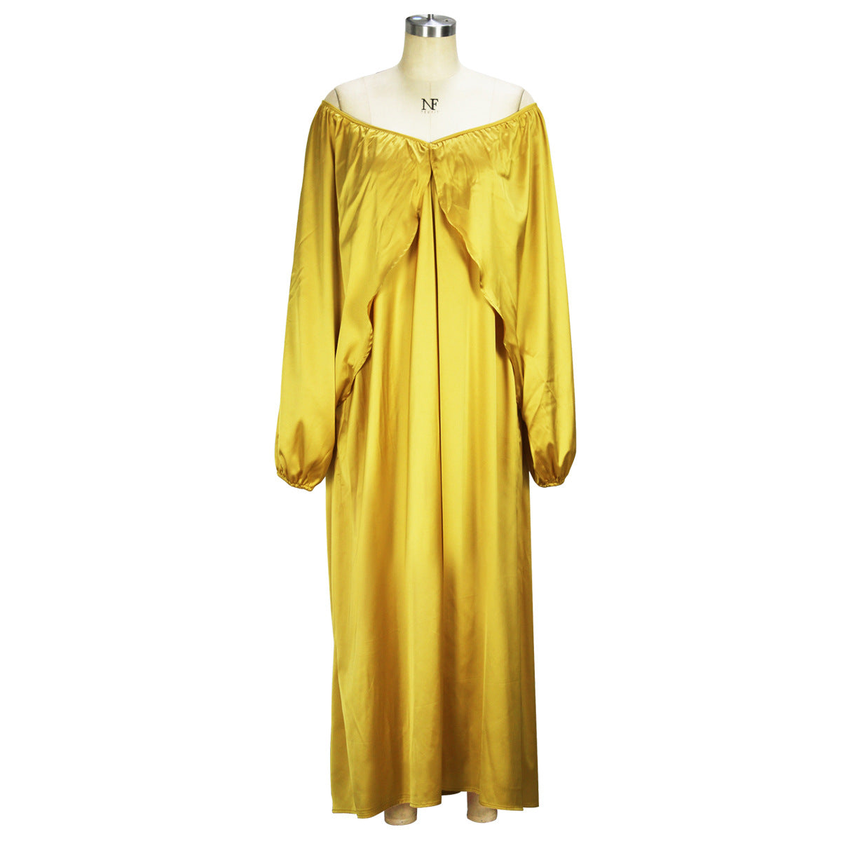 Women's Fashion Spring Autumn Chic Off Shoulder Sexy Dress Solid Color Color Bat Sleeves Maxi Dress 13