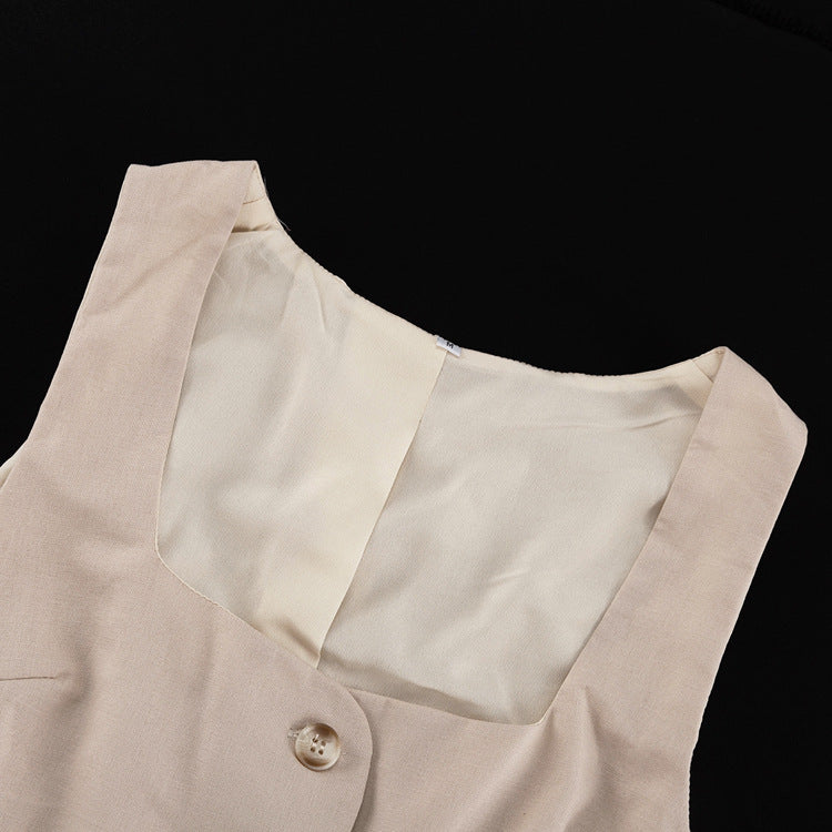 Women Career Sleeveless square neck tie vest vest wide leg pants two-piece set 8