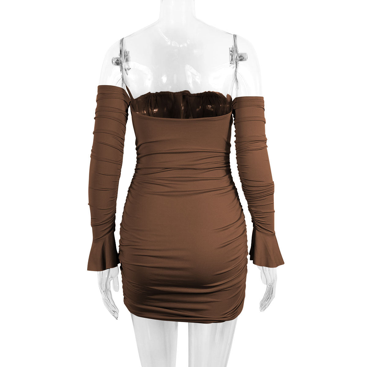 Women autumn/winter long-sleeved sexy off-shoulder bodycon dress with bell bottom sleeves 25