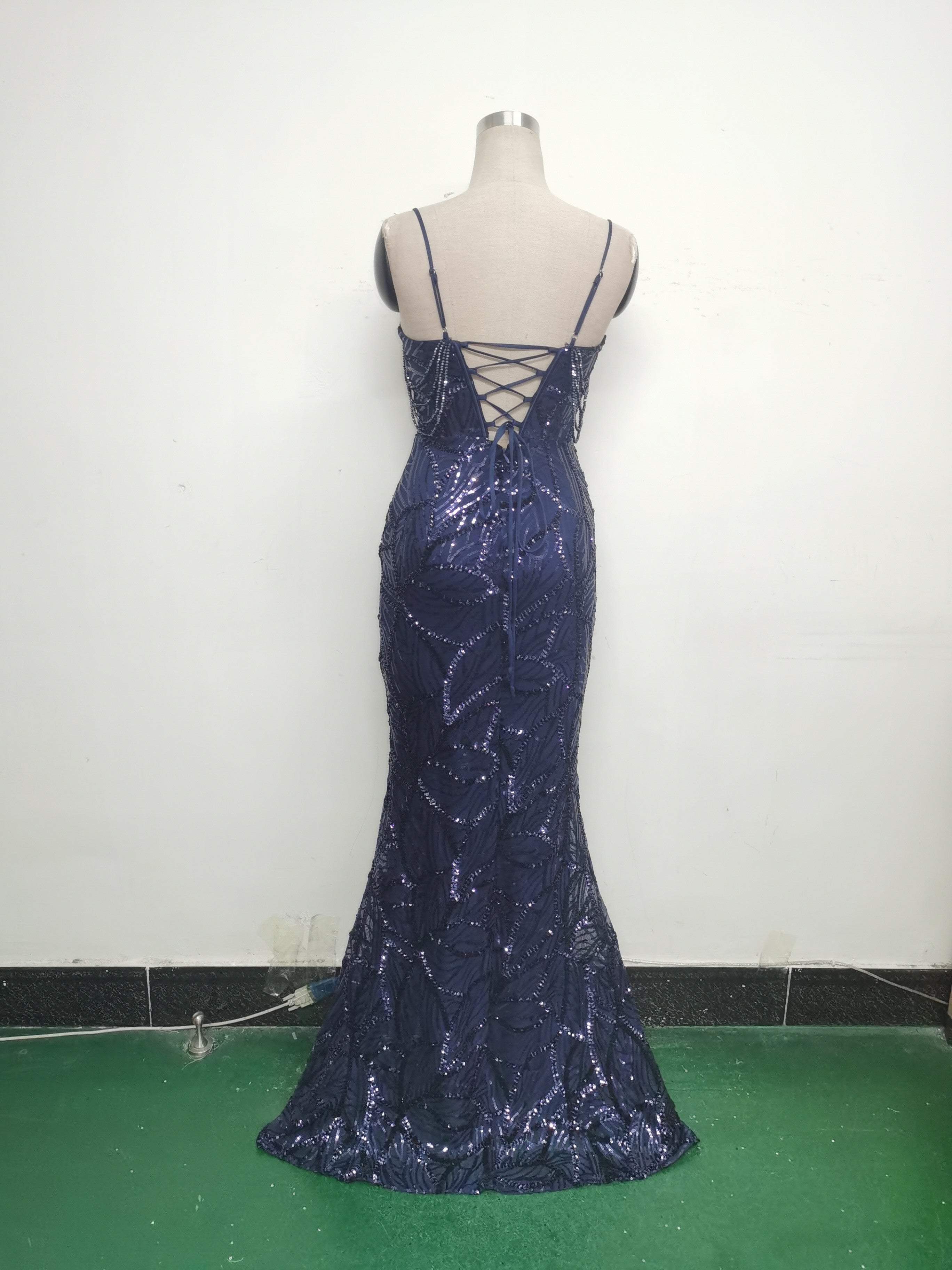 Women beaded cross Lace-Up hollow Patchwork Formal Party evening dress 33