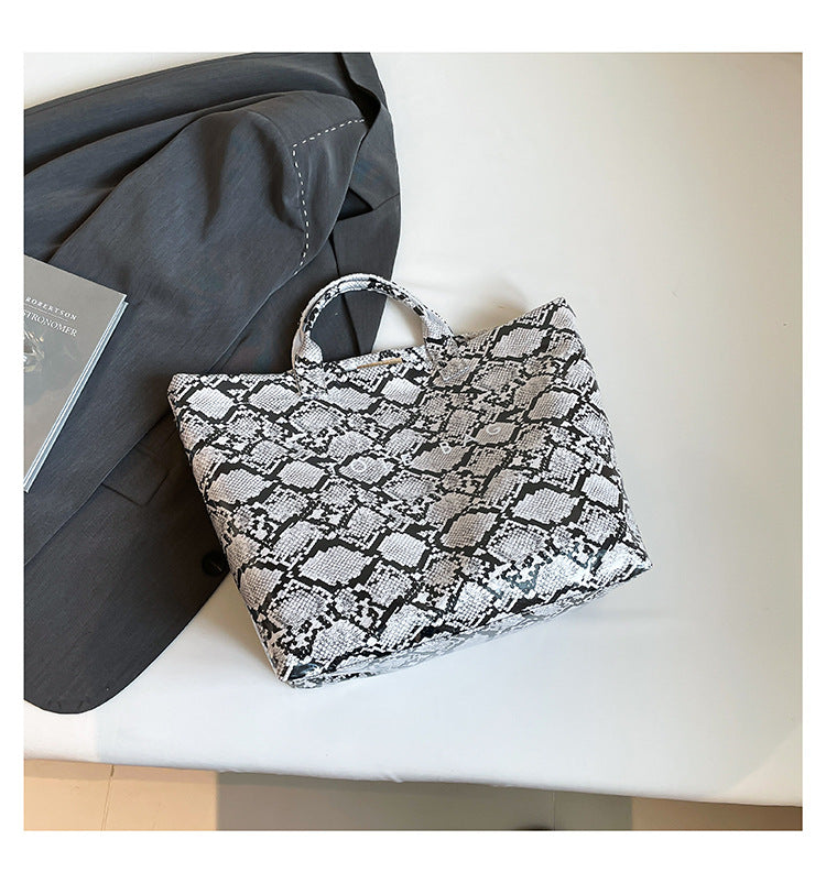 Women Trendy Tote Spring Handbag Snakeskin Shoulder Bag 8