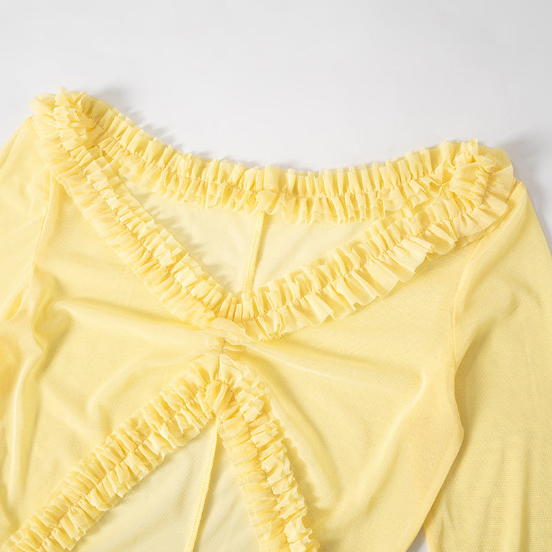 Women Hollow Gathered Lace Dress 17