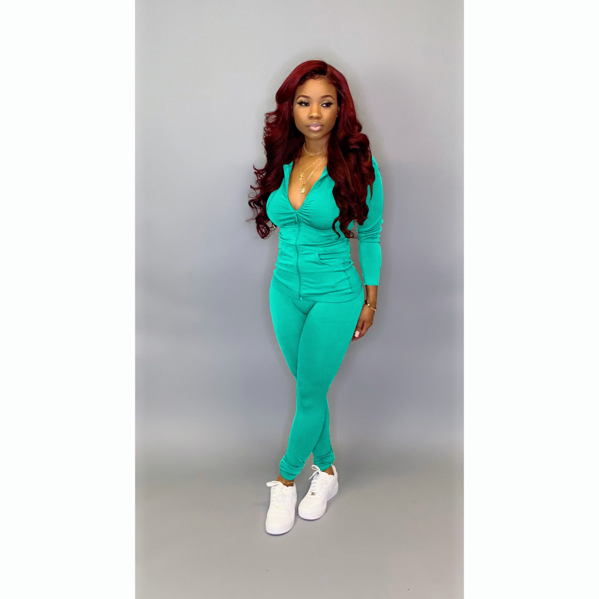 Women's Autumn Style Hat Pocket Zipper Fashion Casual Sport Two Piece Set 16