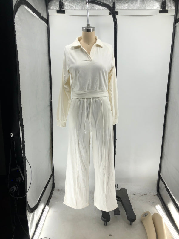 Women Fall/Winter Solid V-Neck Long Sleeve Casual Top and Pants Two-Piece Set 29