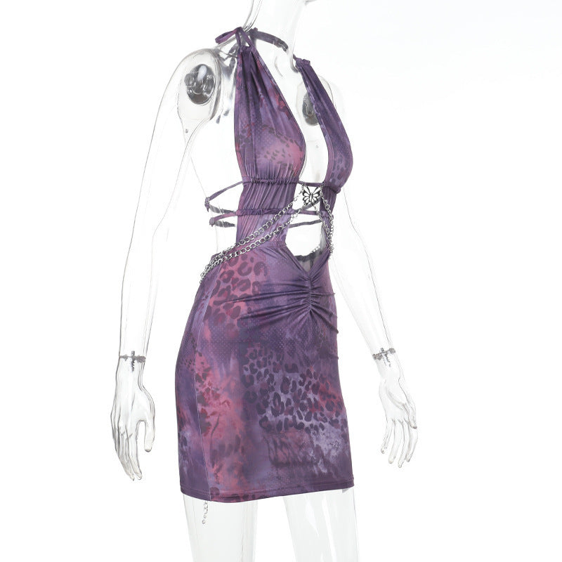 Animal Print Sexy Deep V Low Back Cutout Bodycon Dress 5