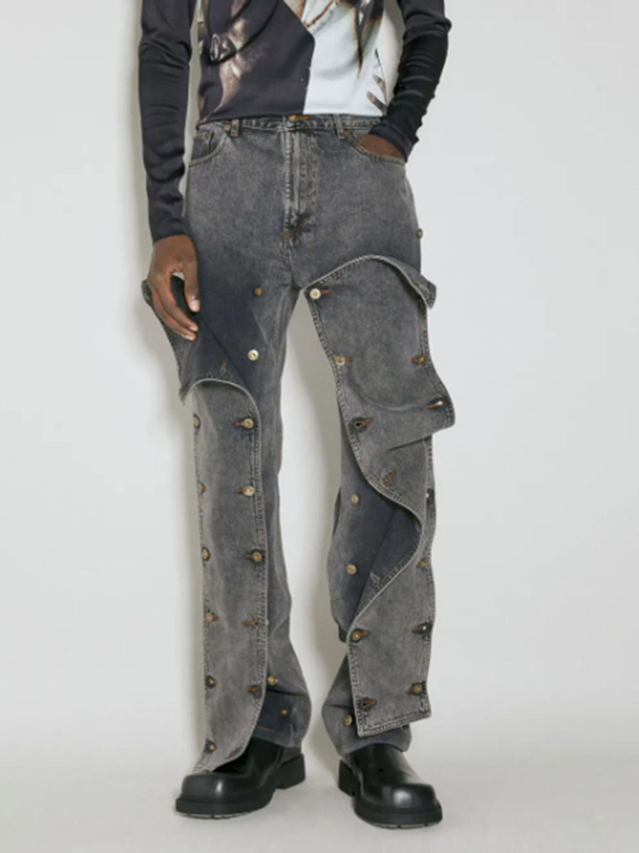 Autumn Street Trend Button Irregular Denim Pants High Waist Slim Fit Jeans 9