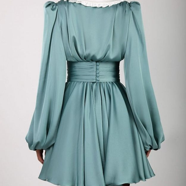 Autumn Elegant Chic Peter Pan Collar Solid Slim Waist dress