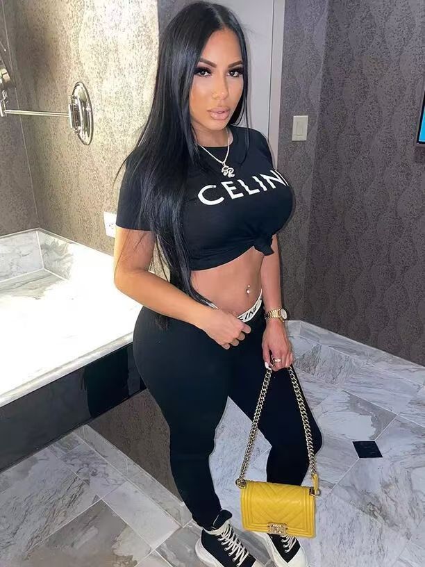 Women Round Neck Top and Pants Two-Piece Set 4