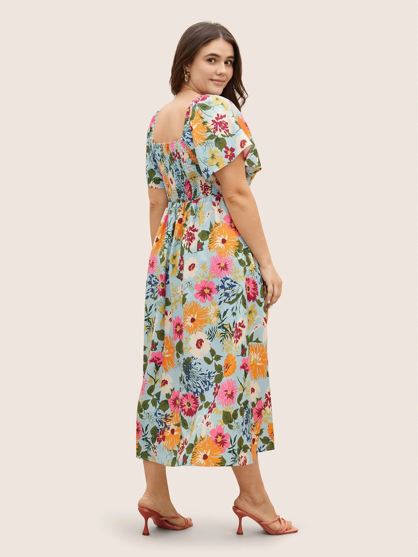 Plus Size Women Summer Square Neck Printed Maxi Dress 10