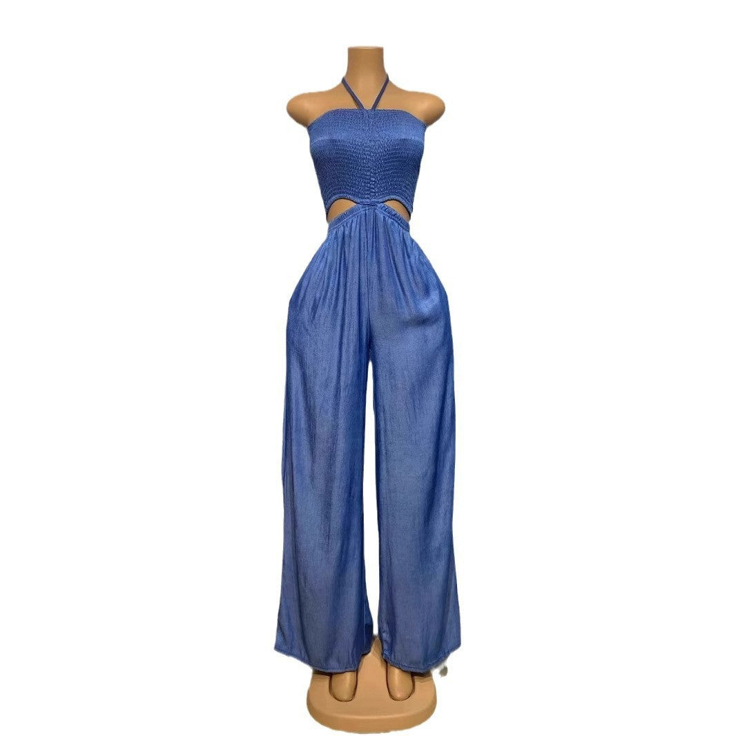 Women Sexy Suspender Wrap Wide Leg Jumpsuit 8
