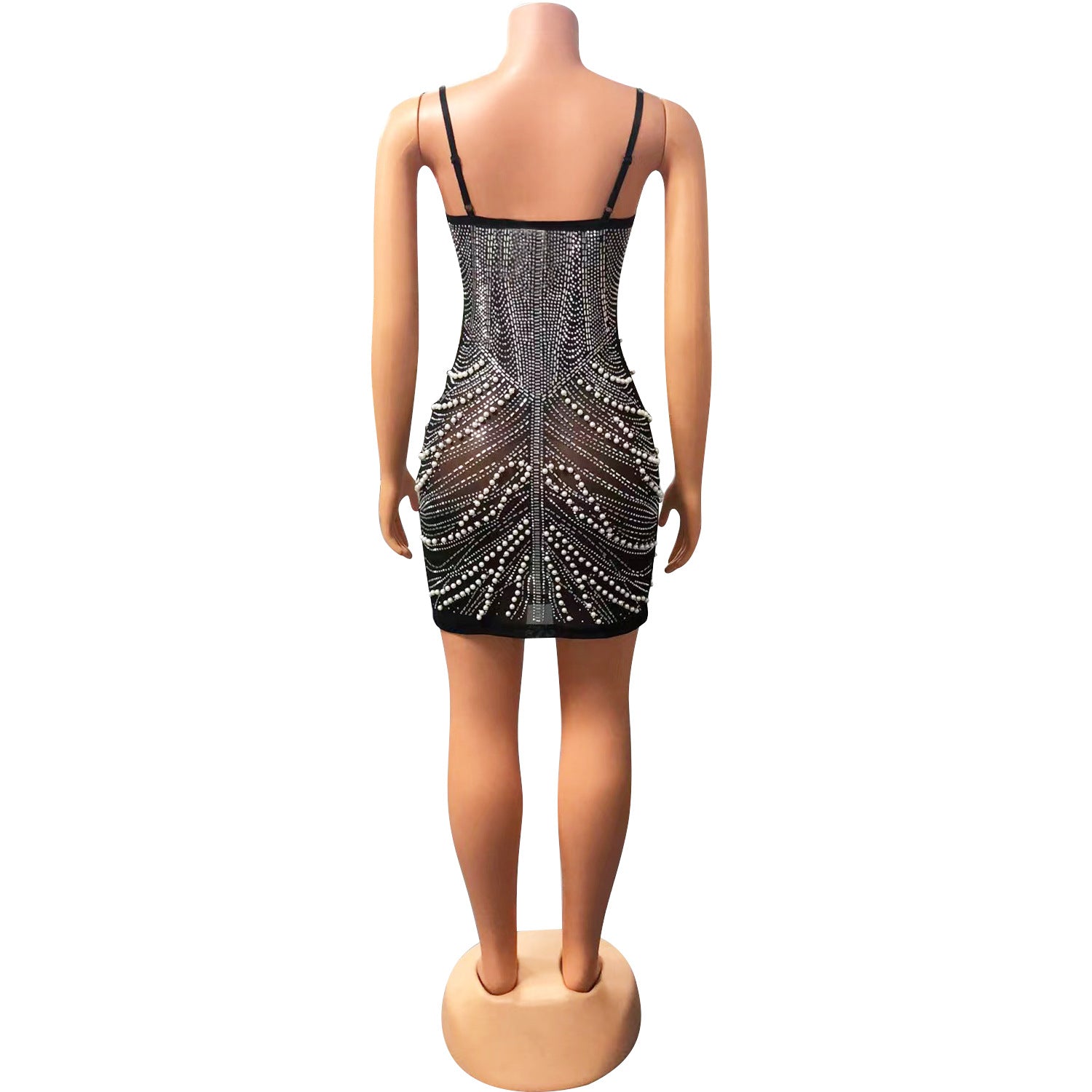 Women Sexy Mesh Beaded Strap Dress 12