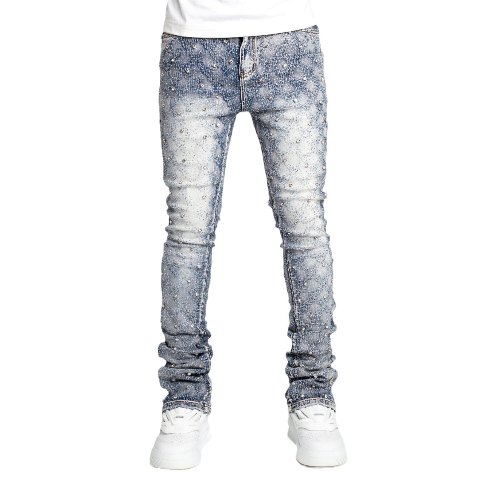Men's Fashion Style Straight Denim Pants Fashionable Stretch Pearl Men's Jeans 7