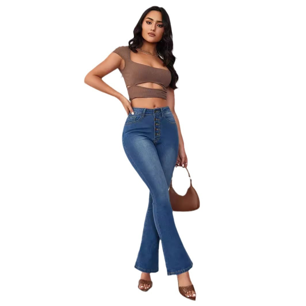 Spring Chic High Waist Slim Fit Flared Denim Pants 8