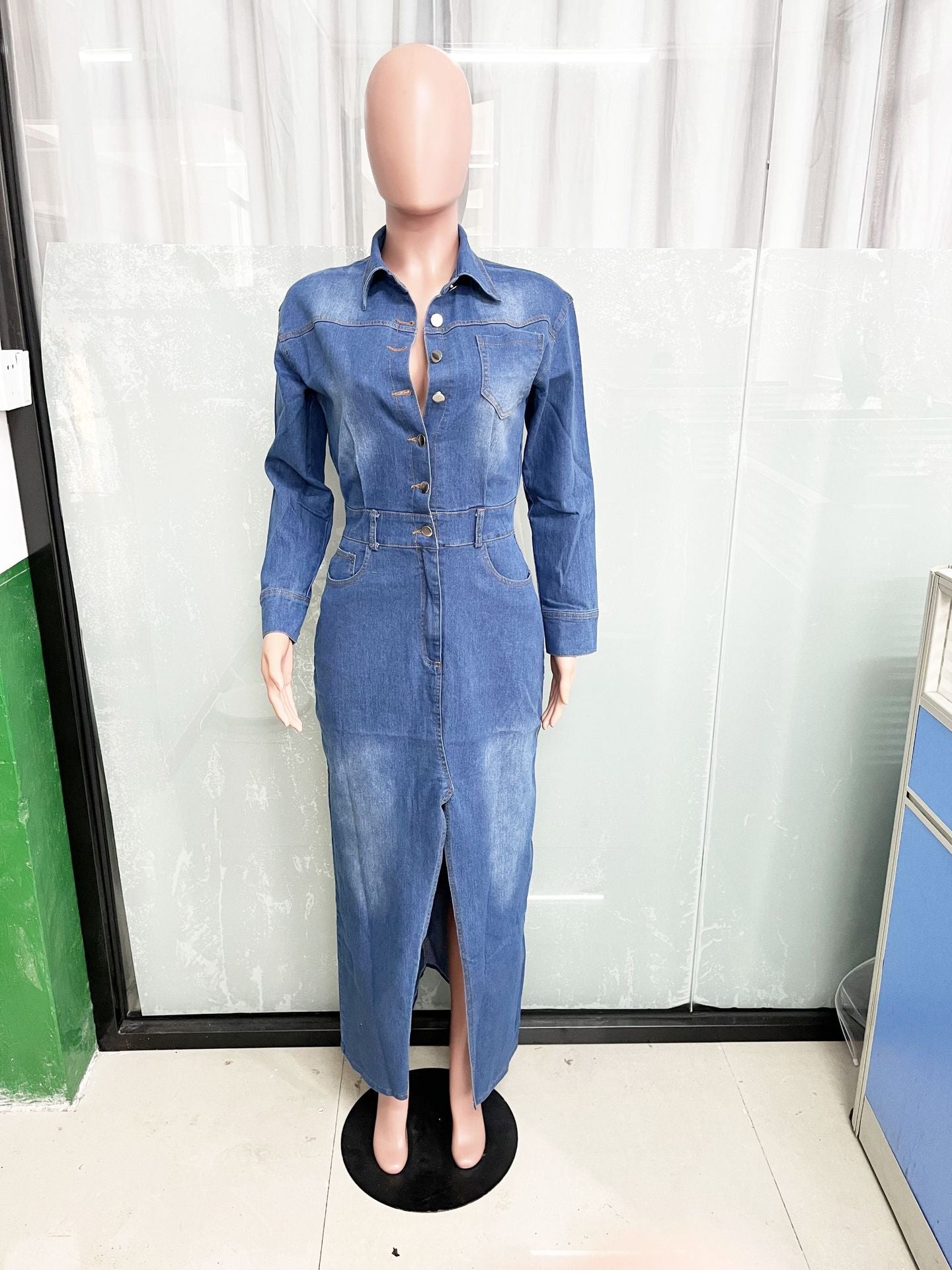 Women Long Sleeve Denim Dress 7