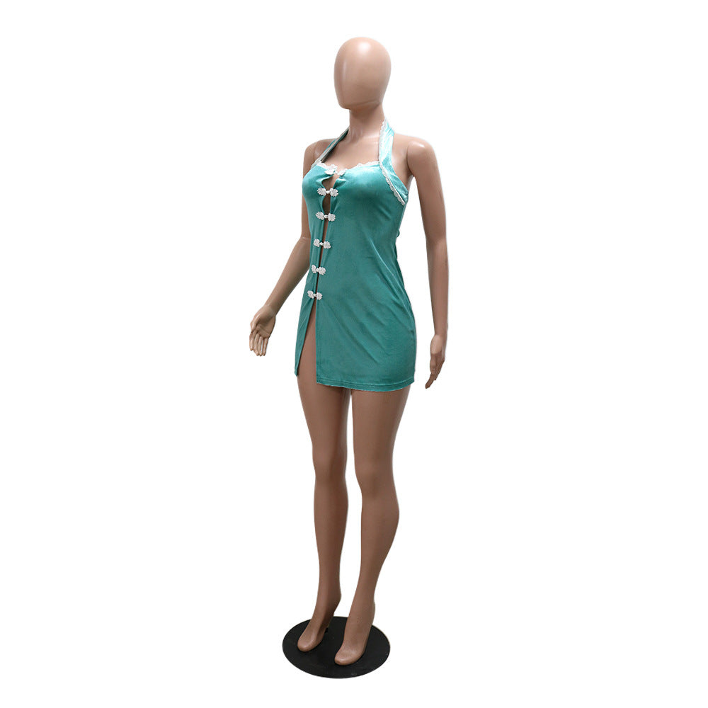 Women Sexy Halter Low Back Slit Slim Nightclub Dress 12