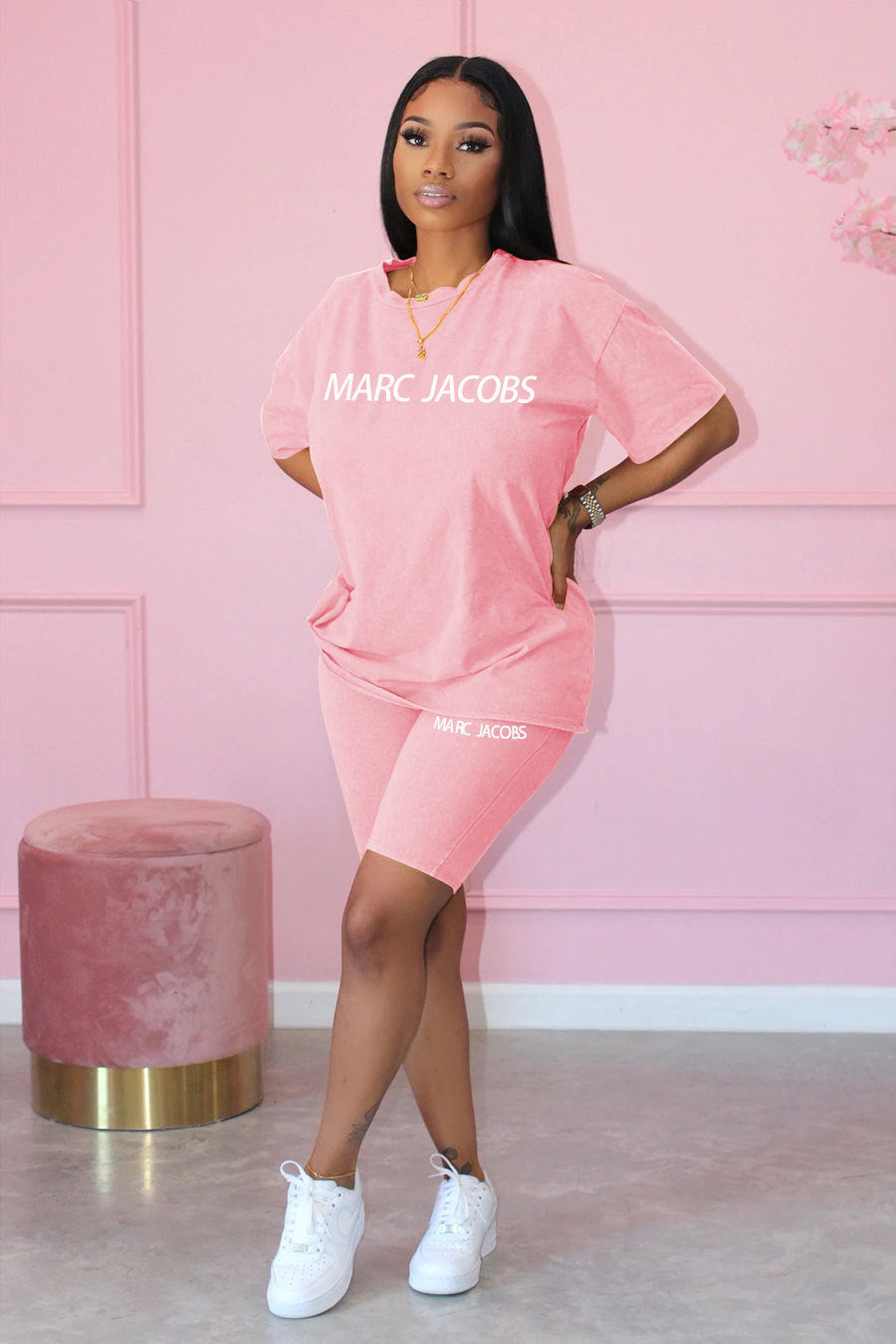 Women Casual Letter Print Short Sleeve Top and Short Two-Piece Set 6