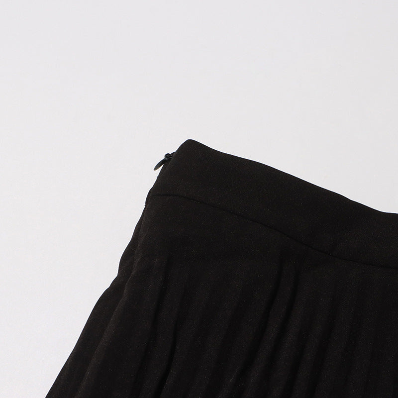 Off-Shoulder Strap Top High-Waist Pleated Skirt Two Piece Set 28