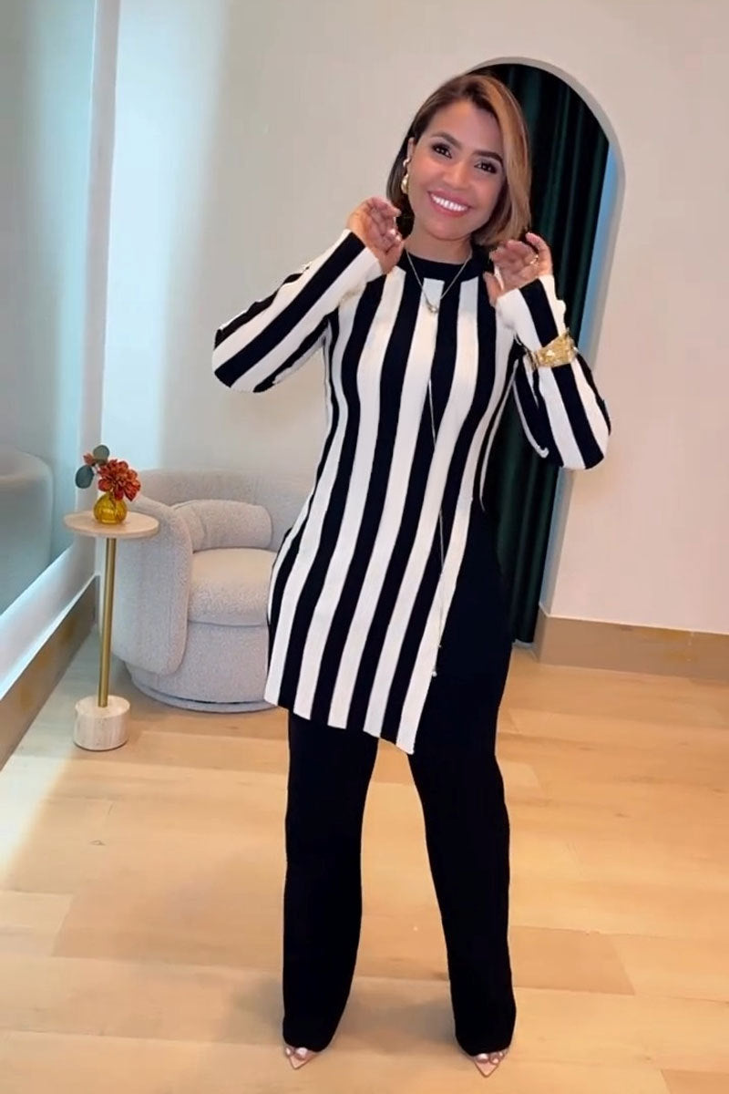 Women stripe printed long-sleeved top and pants two-piece set 5