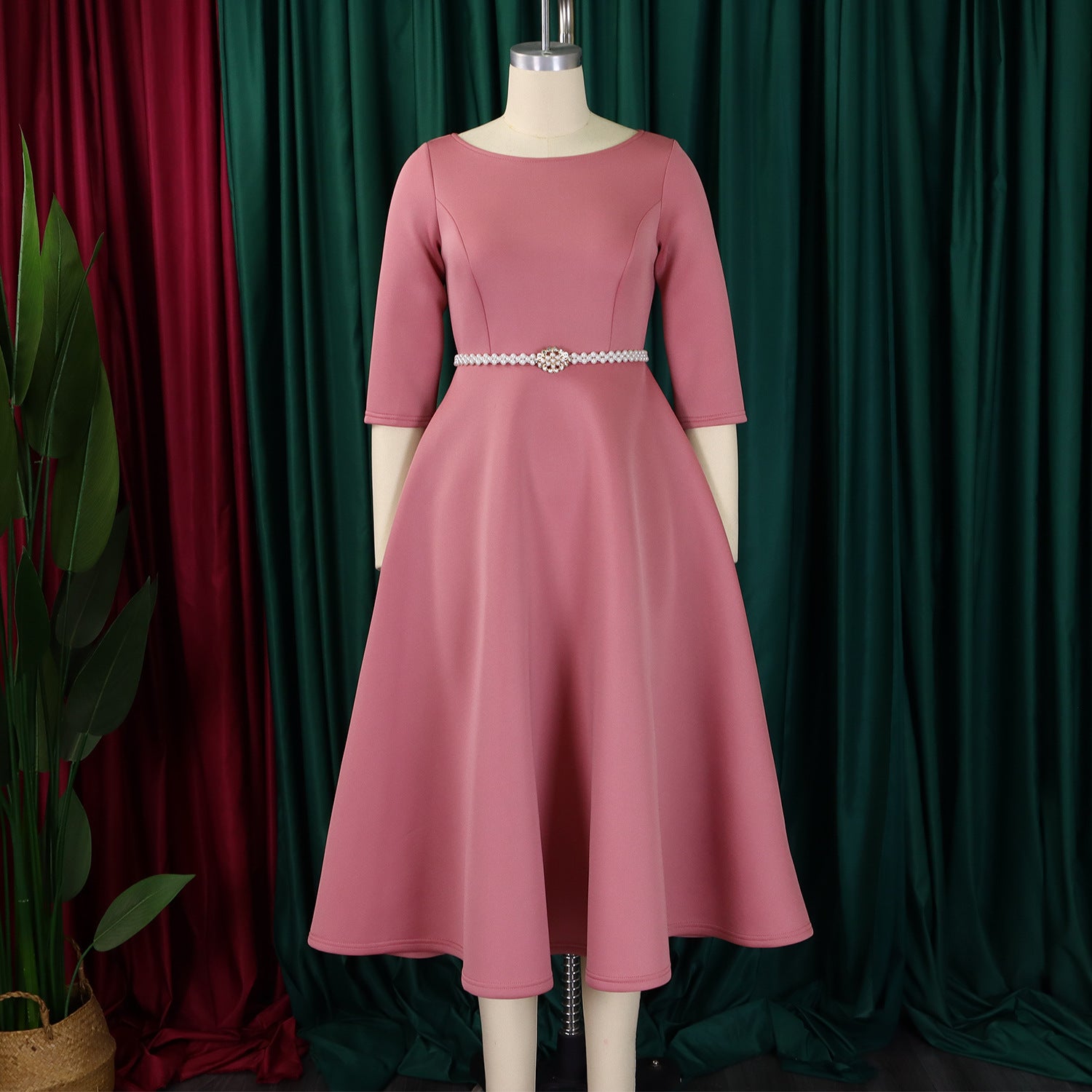 Autumn Winter Solid Color Elegant A-Line Chic Evening Dress 9