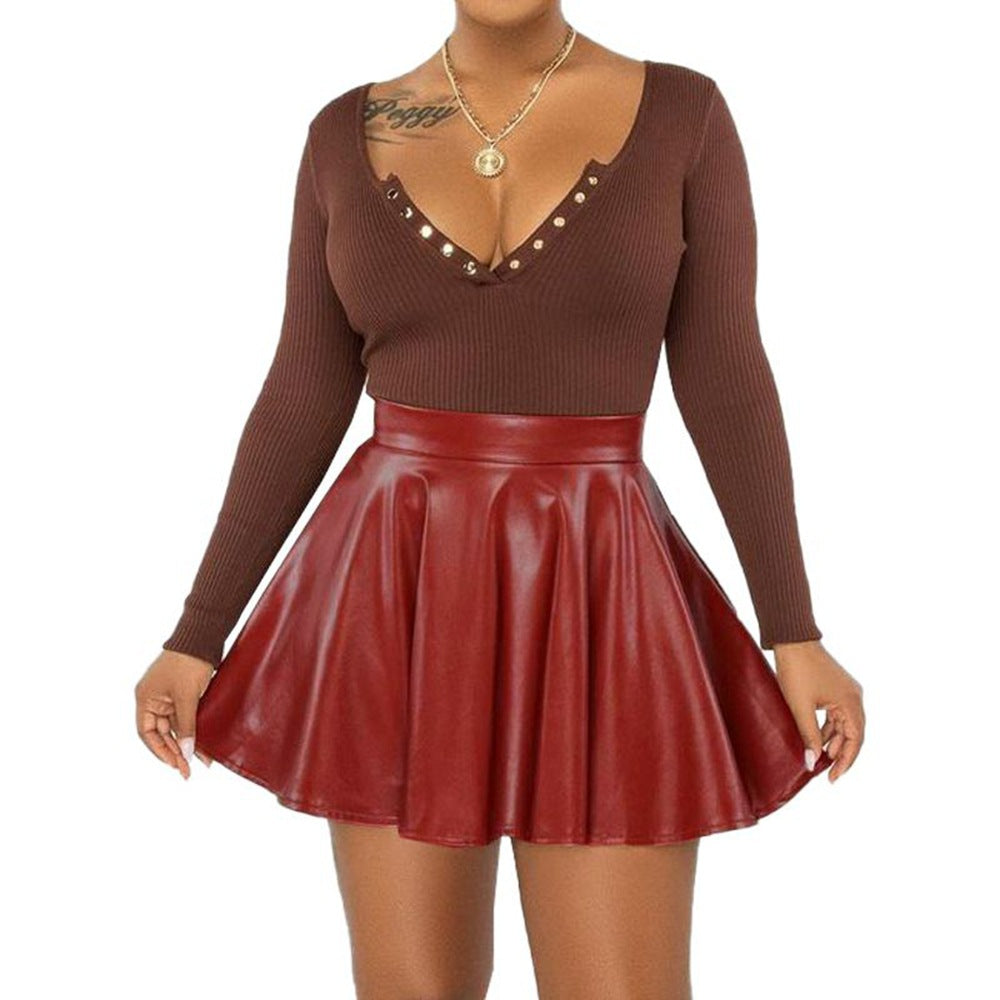 Women's Sexy Solid Color PU Leather Women's Mini Skirt 4