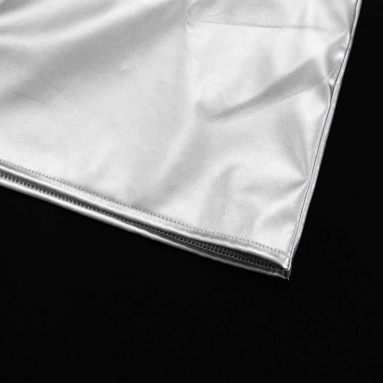 Women's Sexy High Waist Bodycon Metallic Pu Leather Skirt 11