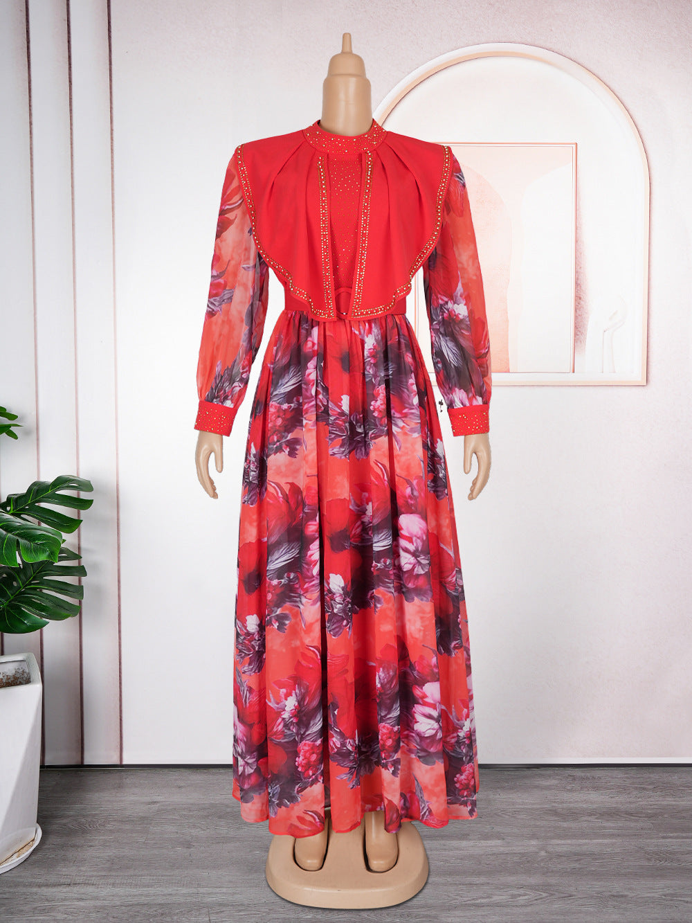 Plus Size Women African Elegant Print Long Sleeve Dress 14