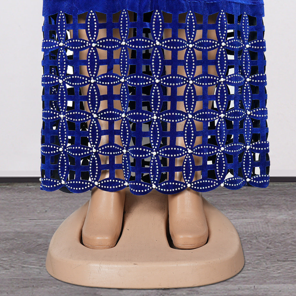 Fashion Beaded Slim Long Dress African Velvet Evening Dress 12