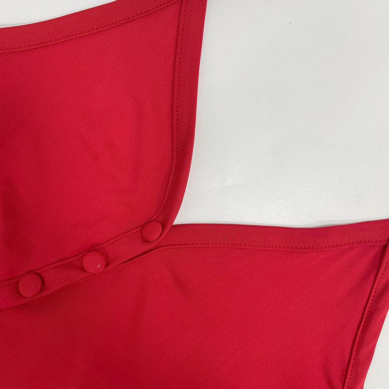 Summer Halter Neck Single-Button Ruffled Mini Dress 25