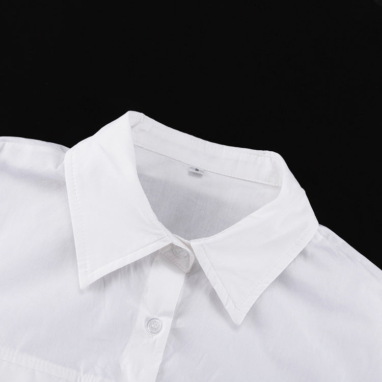 Women's Casual Cotton Turn-Down Collar 3/4 Sleeve A-Line Shirt Dress 9