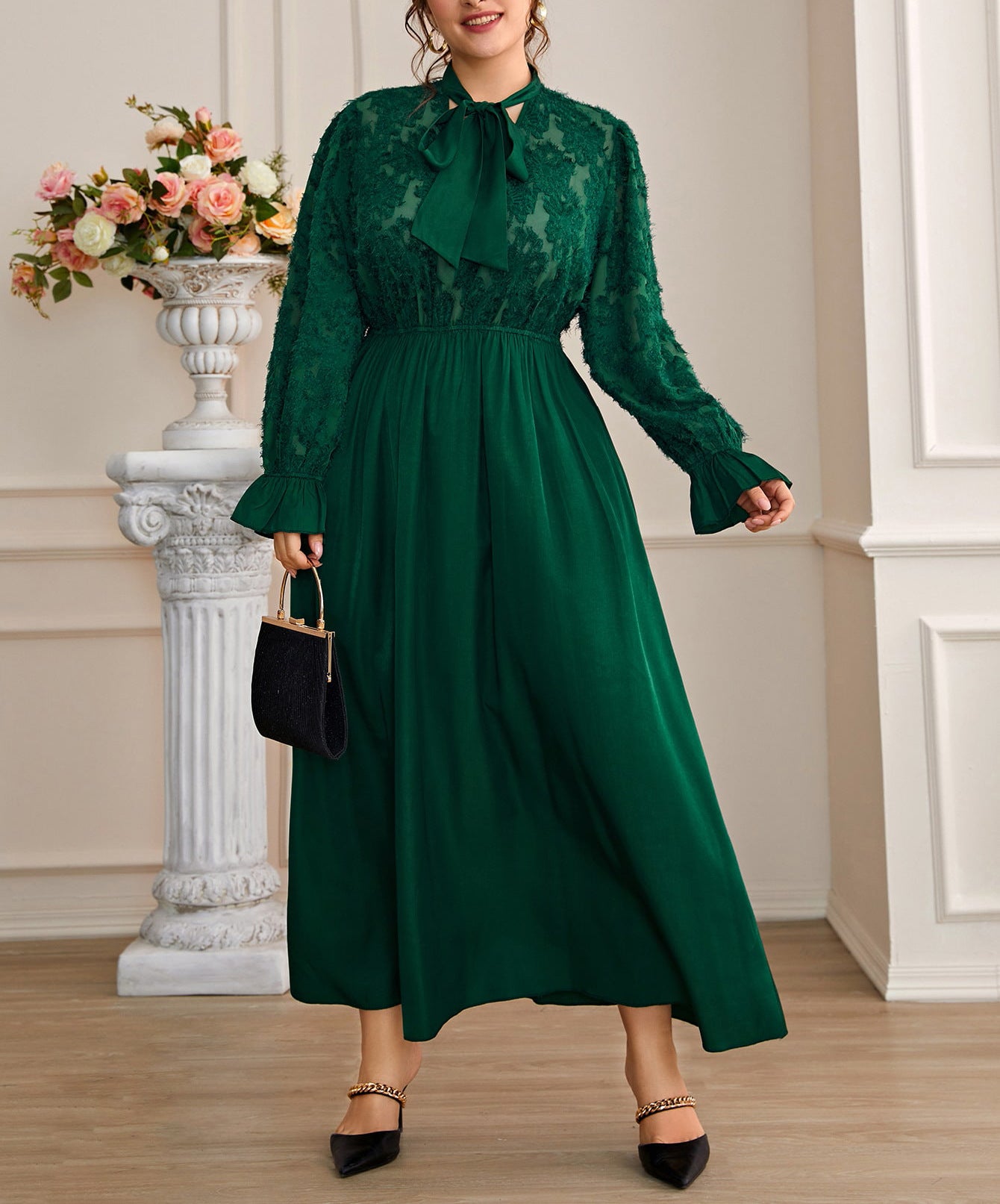 Autumn Winter Plus Size Women's Elegant Chic comfortable Waist Long Dress