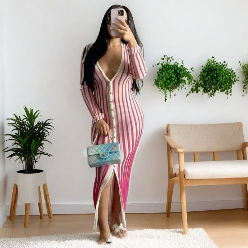 Women's Sleeveless Striped Printed Maxi Dress