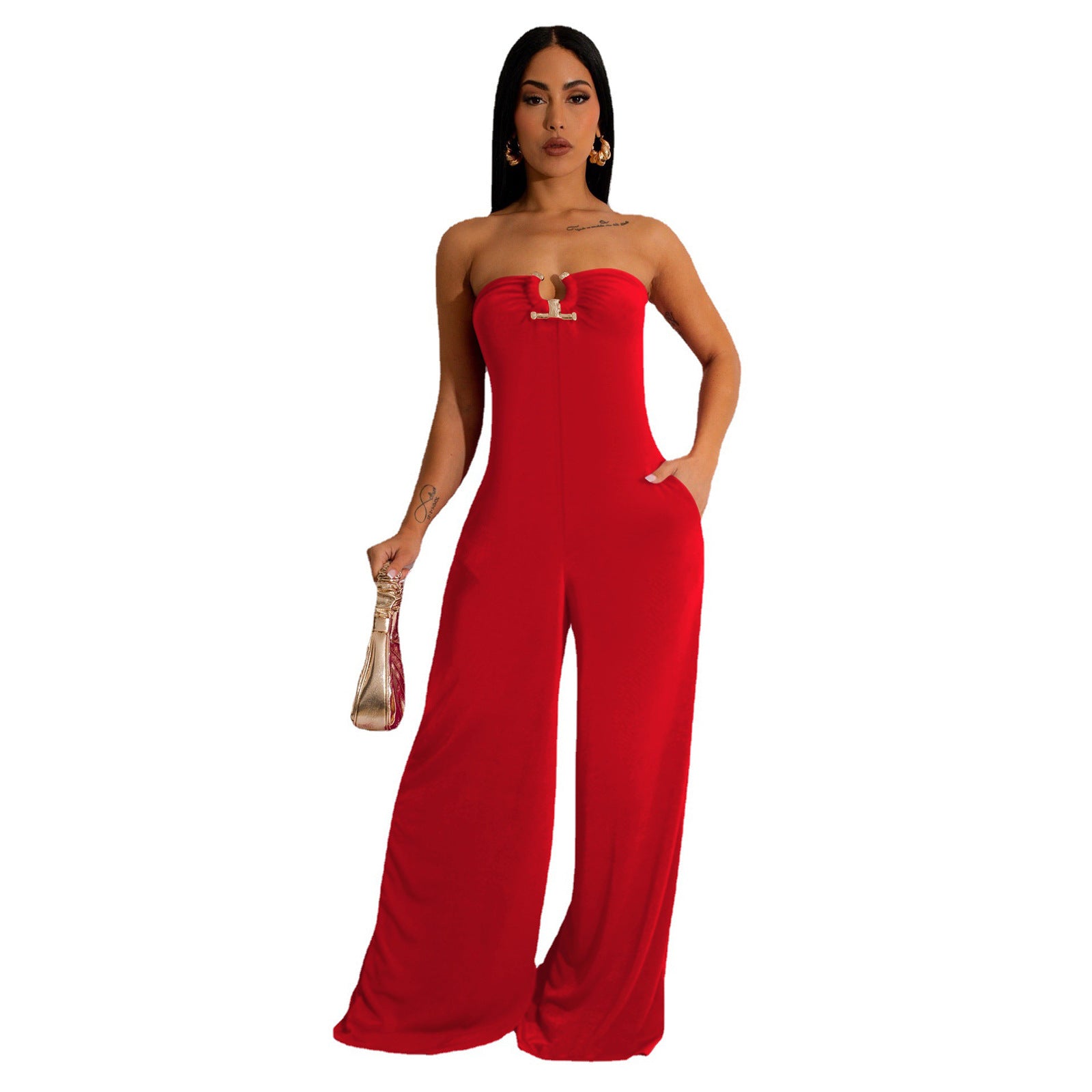 Women Solid Lacey Wide Leg Jumpsuit 5